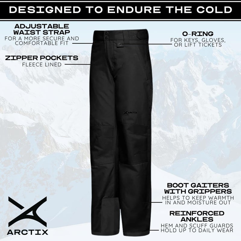 Arctix Kids Snow Pants with Reinforced Knees and Seat, Black, Medium - Image 5